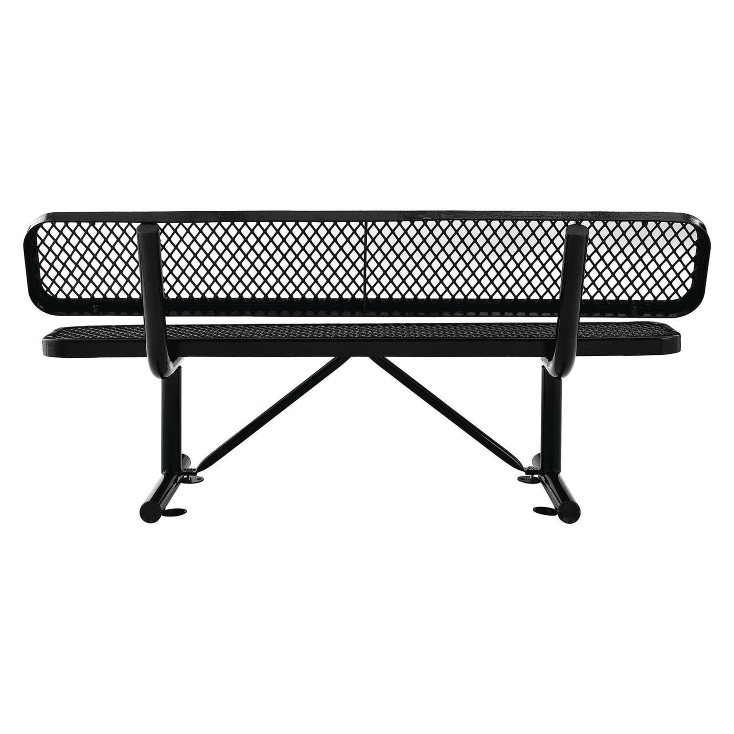Expanded Steel Bench With Back, 72" x 24" x 33", Black Seat/Back, Black Base