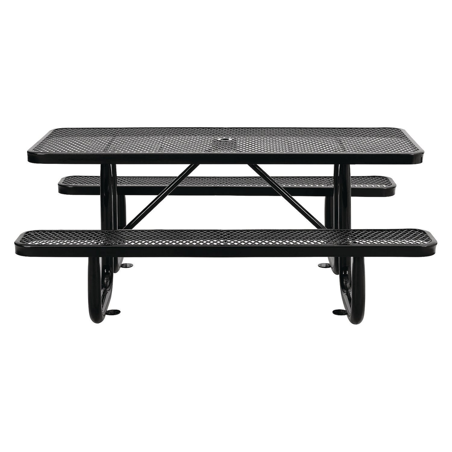 Expanded Steel Picnic Table, Rectangular, 72 x 62 x 29.5, Black Top, Black Base/Legs