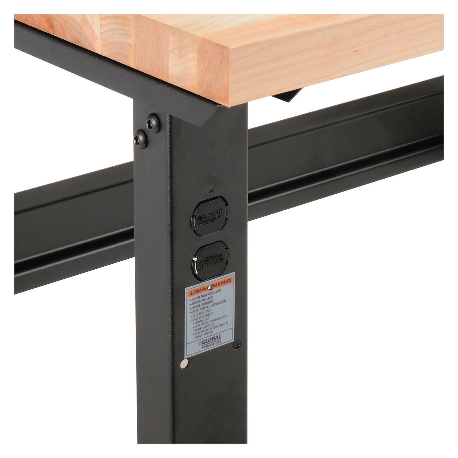 Standard Duty Butcher Block Top Adjustable Height Workbench, 2,000 lbs, 48 x 30 x 30.88 to 36.88, Maple/Black