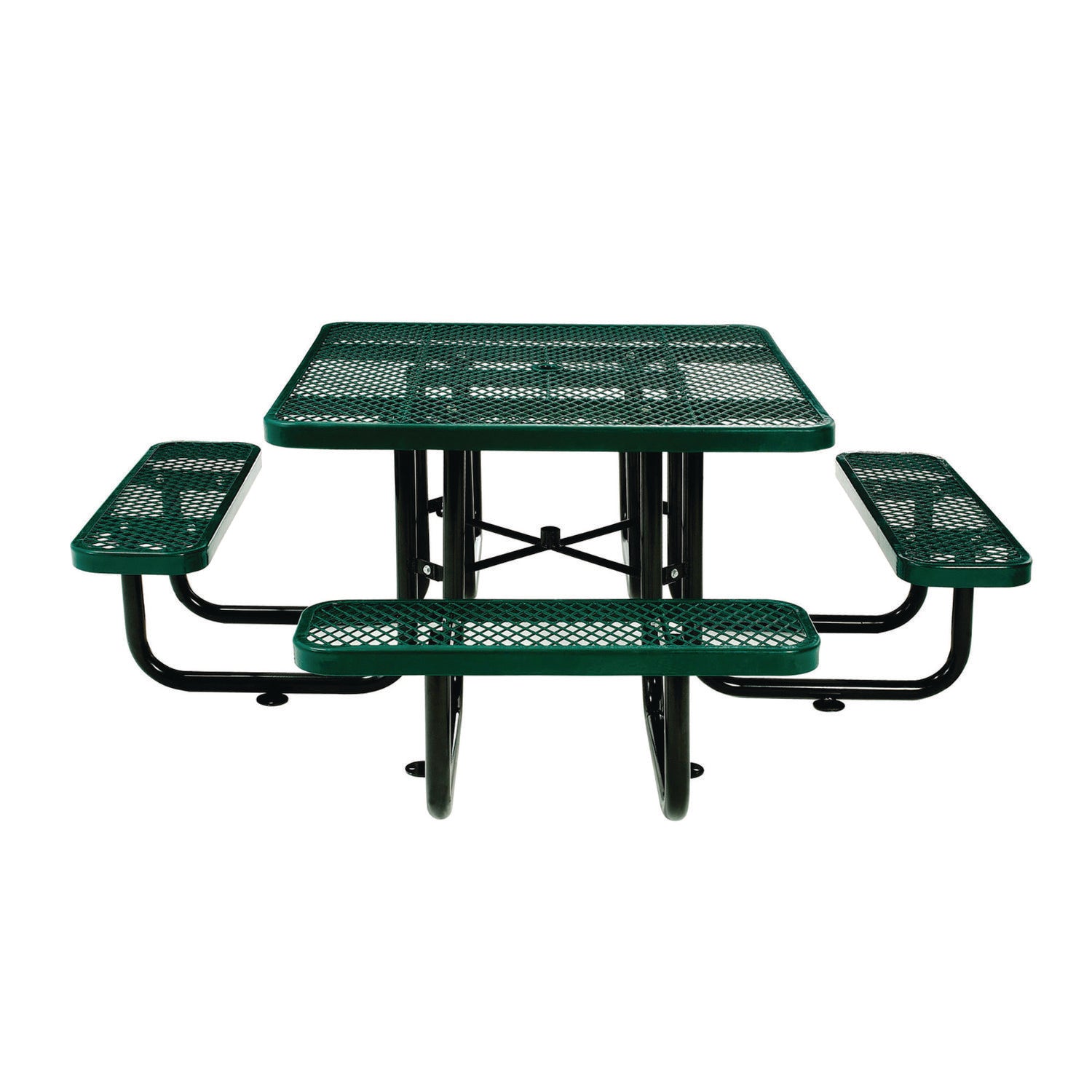 Expanded Steel Picnic Table, Square, 81 x 81 x 29.5, Green Top, Green Base/Legs