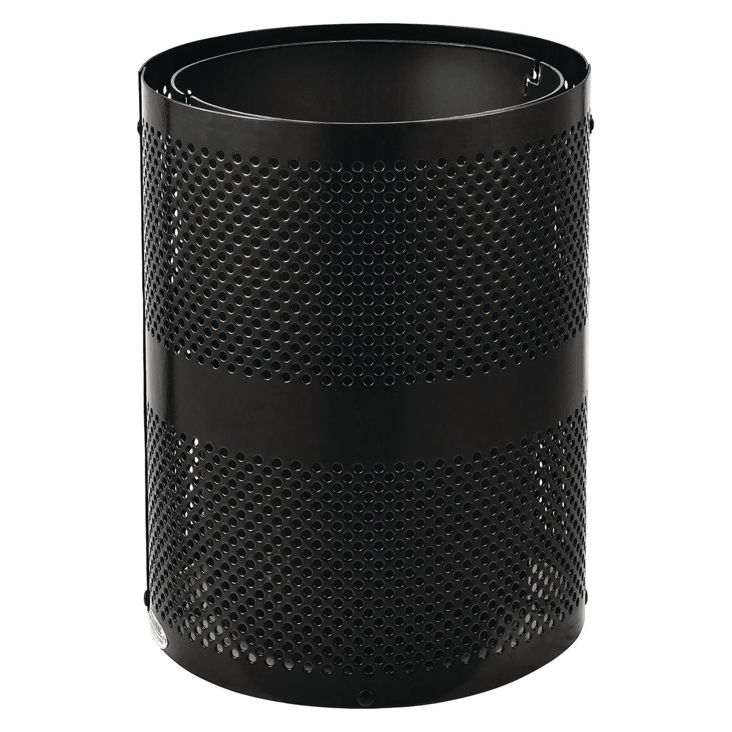 Outdoor Perforated Steel Trash Can with Dome Lid, 36 gal, Steel, Black