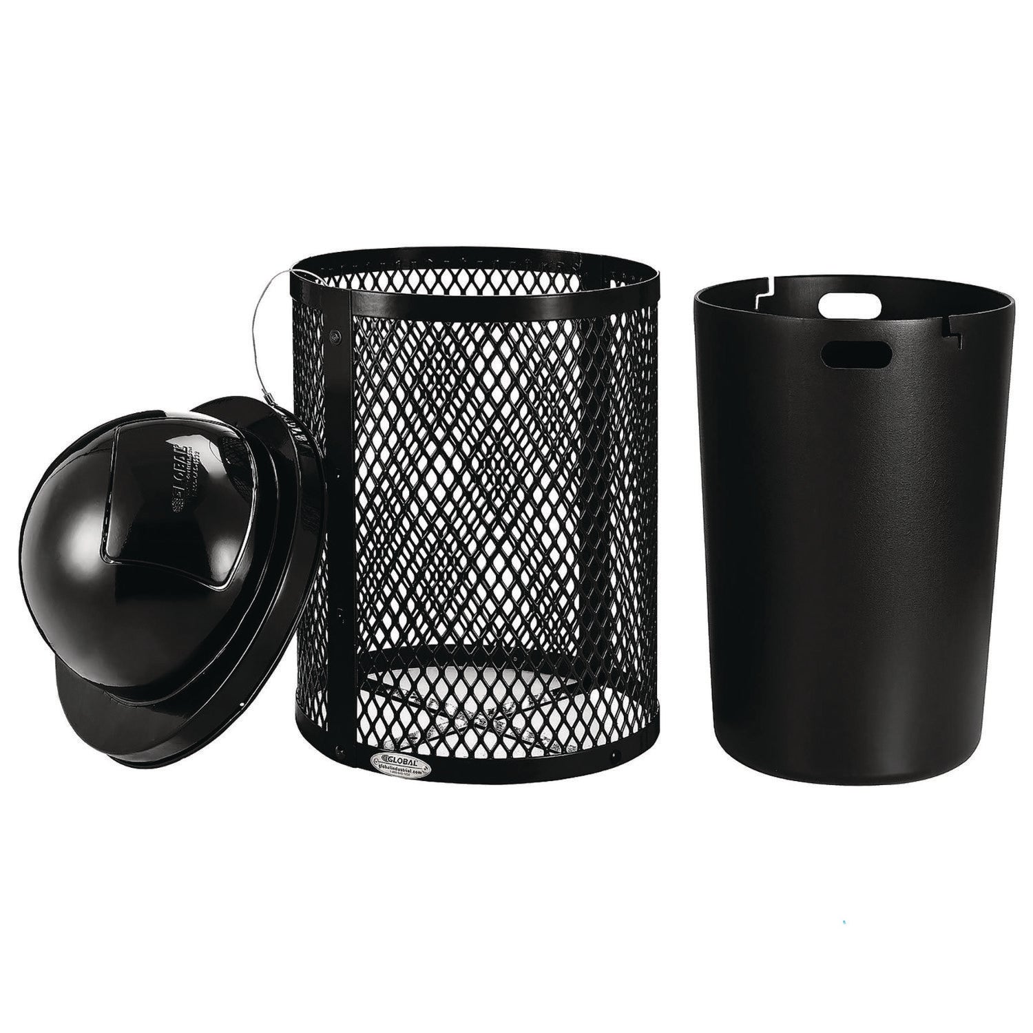 Outdoor Diamond Industrial Steel Trash Can, 36 gal, Black
