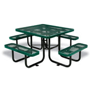 Expanded Steel Picnic Table, Square, 81 x 81 x 29.5, Green Top, Green Base/Legs