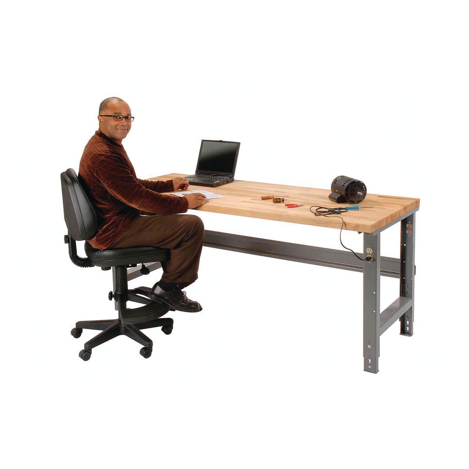 Standard Duty Butcher Block Top Adjustable Height Workbench, 2,000 lbs, 60 x 30 x 30.88 to 36.88, Birch/Gray