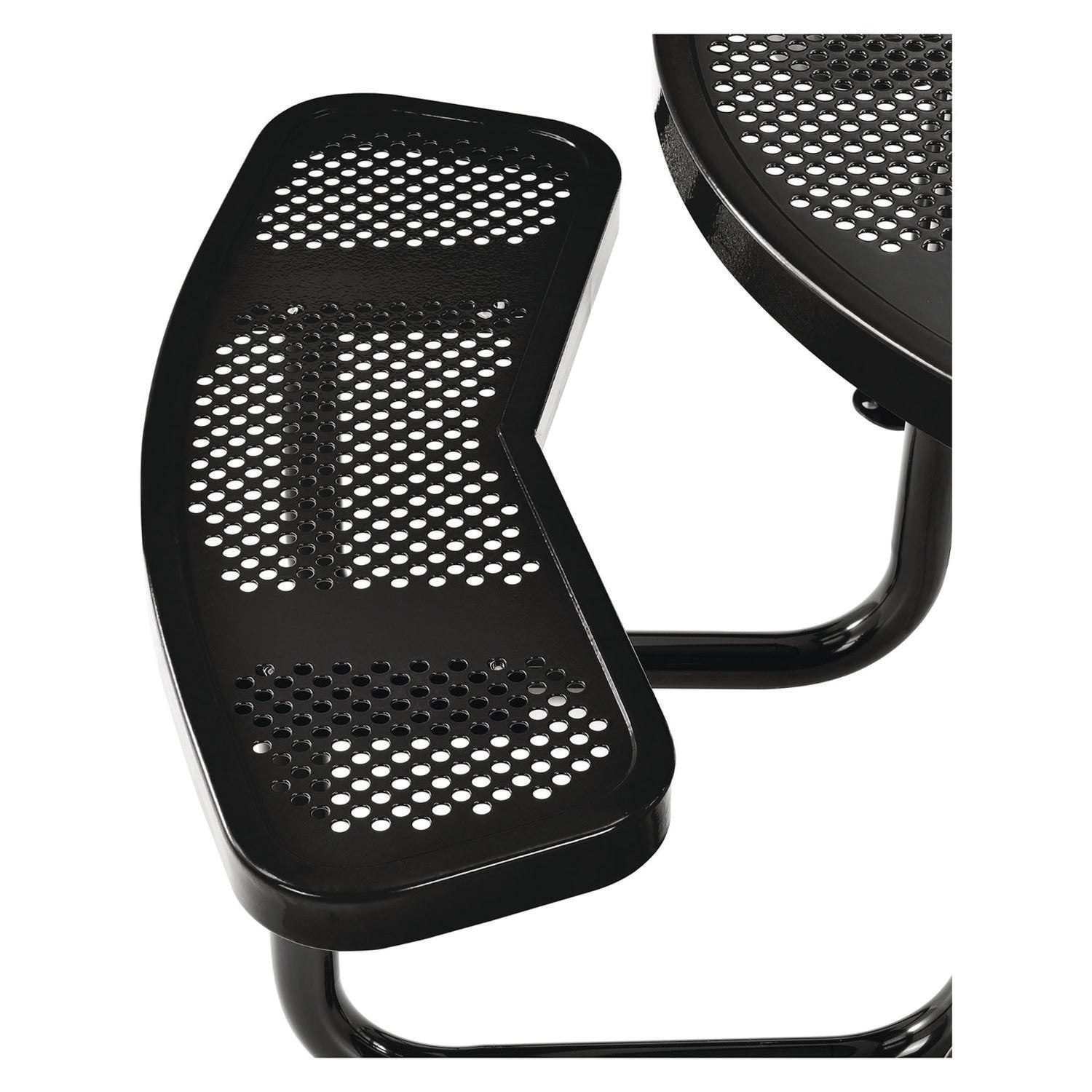 Perforated Steel Picnic Table, Round, 46" Dia x 29.5"h, Black Top, Black Base/Legs