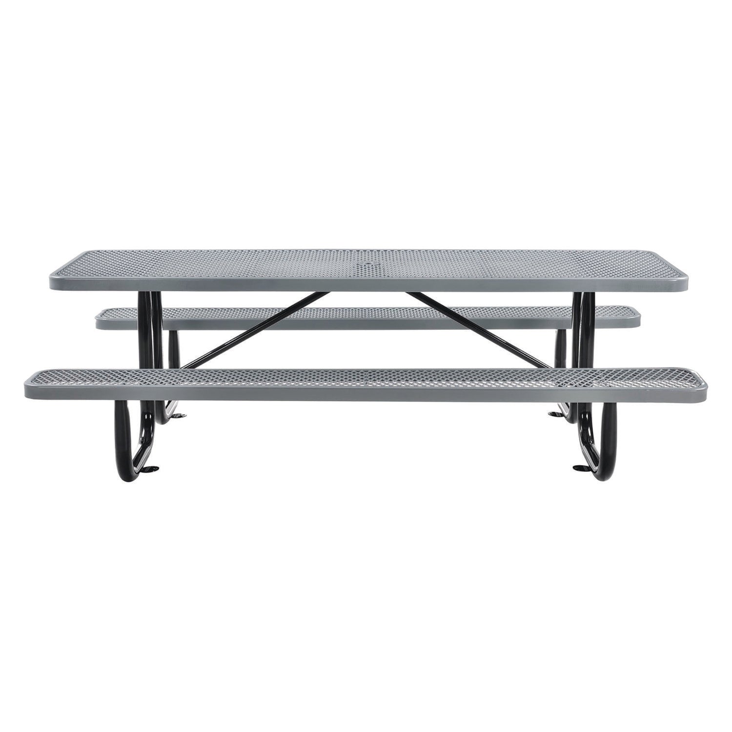 Expanded Steel Picnic Table, Rectangular, 96 x 62 x 29.5, Gray Top, Gray Base/Legs