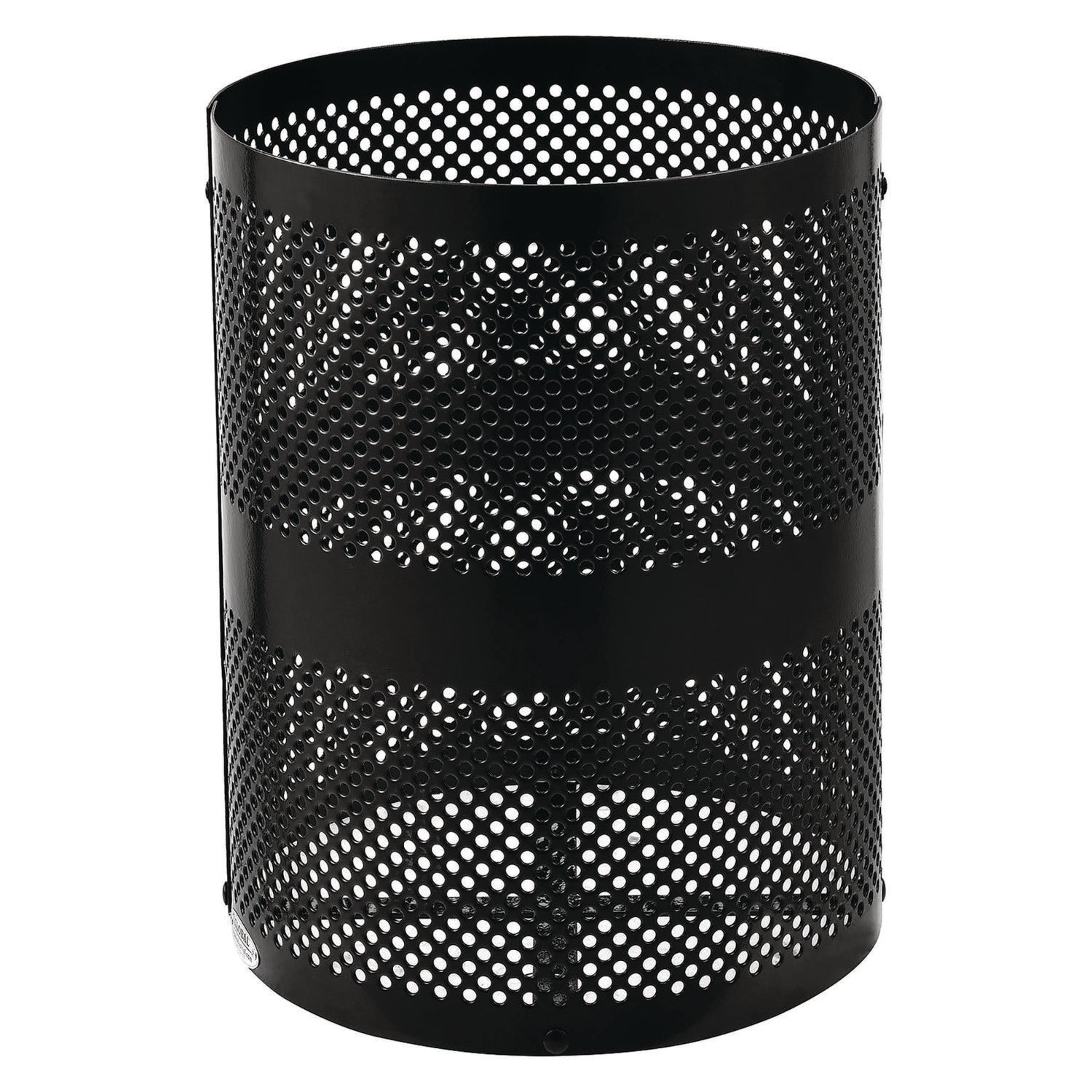 Outdoor Perforated Steel Trash Can with Dome Lid, 36 gal, Steel, Black