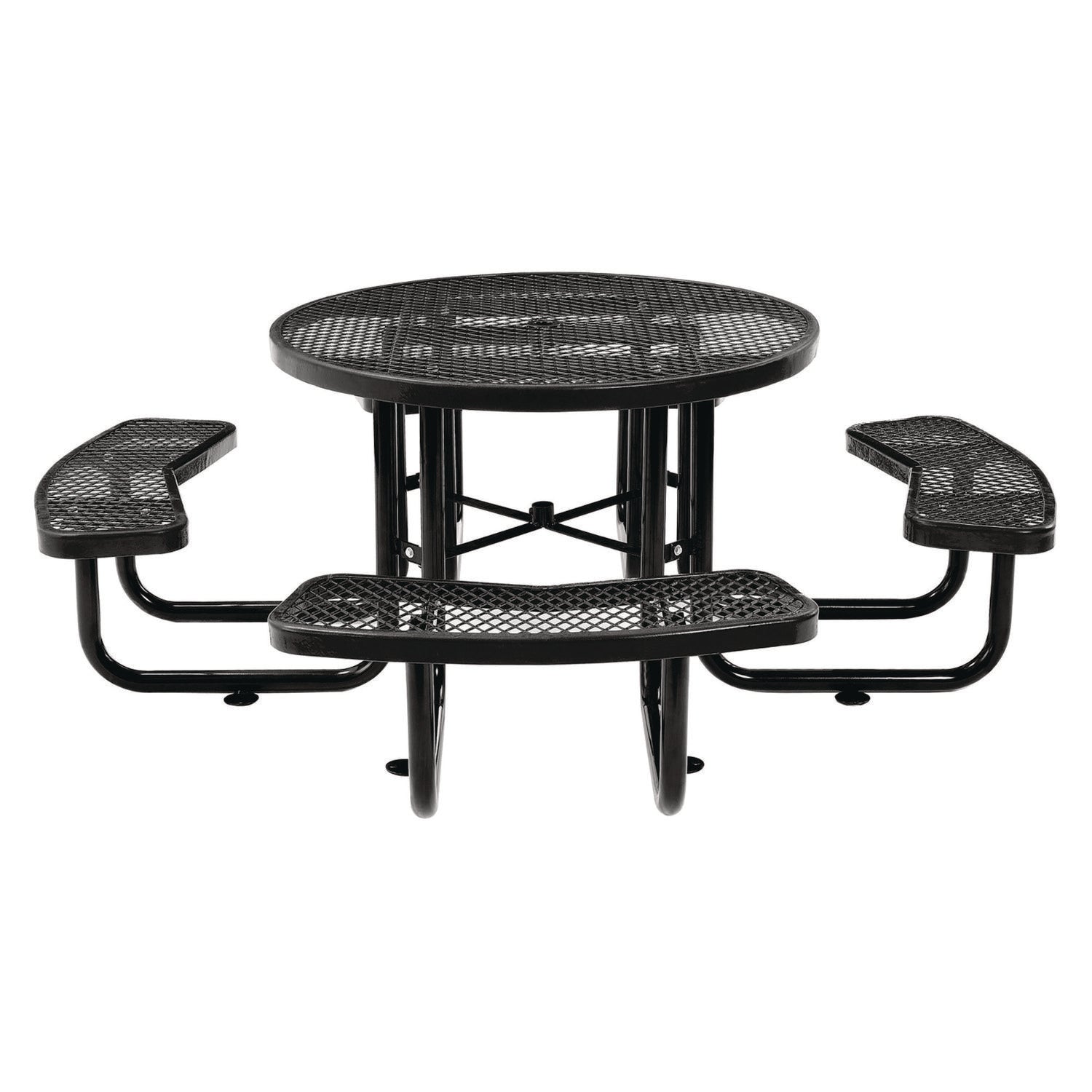 Expanded Steel Picnic Table, Round, 46" Dia x 29.5"h, Black Top, Black Base/Legs
