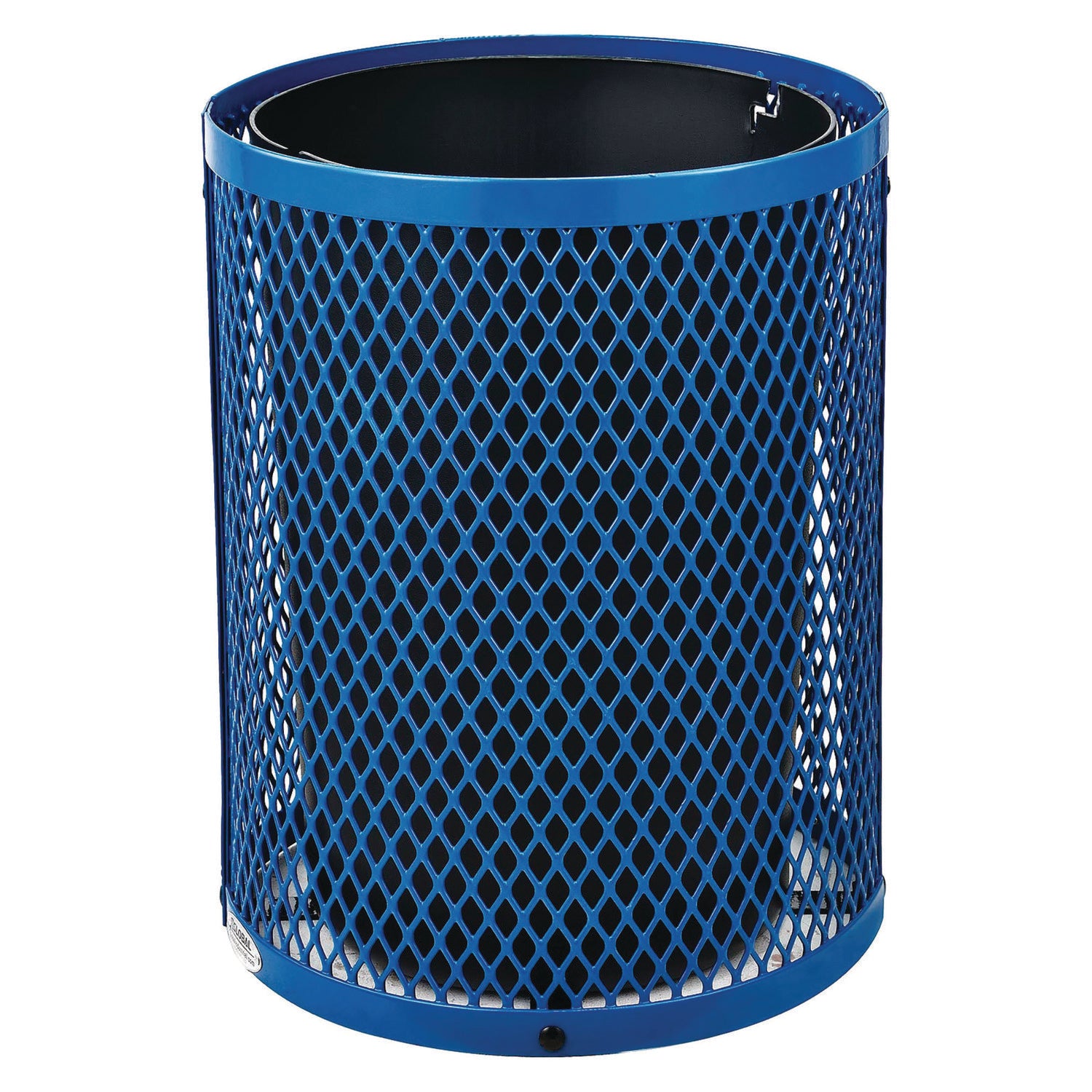 Outdoor Diamond Steel Trash Can, 36 gal, Blue