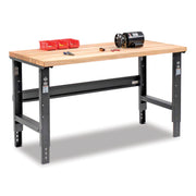 Standard Duty Butcher Block Top Adjustable Height Workbench, 2,000 lbs, 60 x 30 x 30.88 to 36.88, Birch/Black