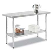 Work Table with Undershelf, Rectangular, 72 x 30 x 35, Silver Top, Silver Base/Legs