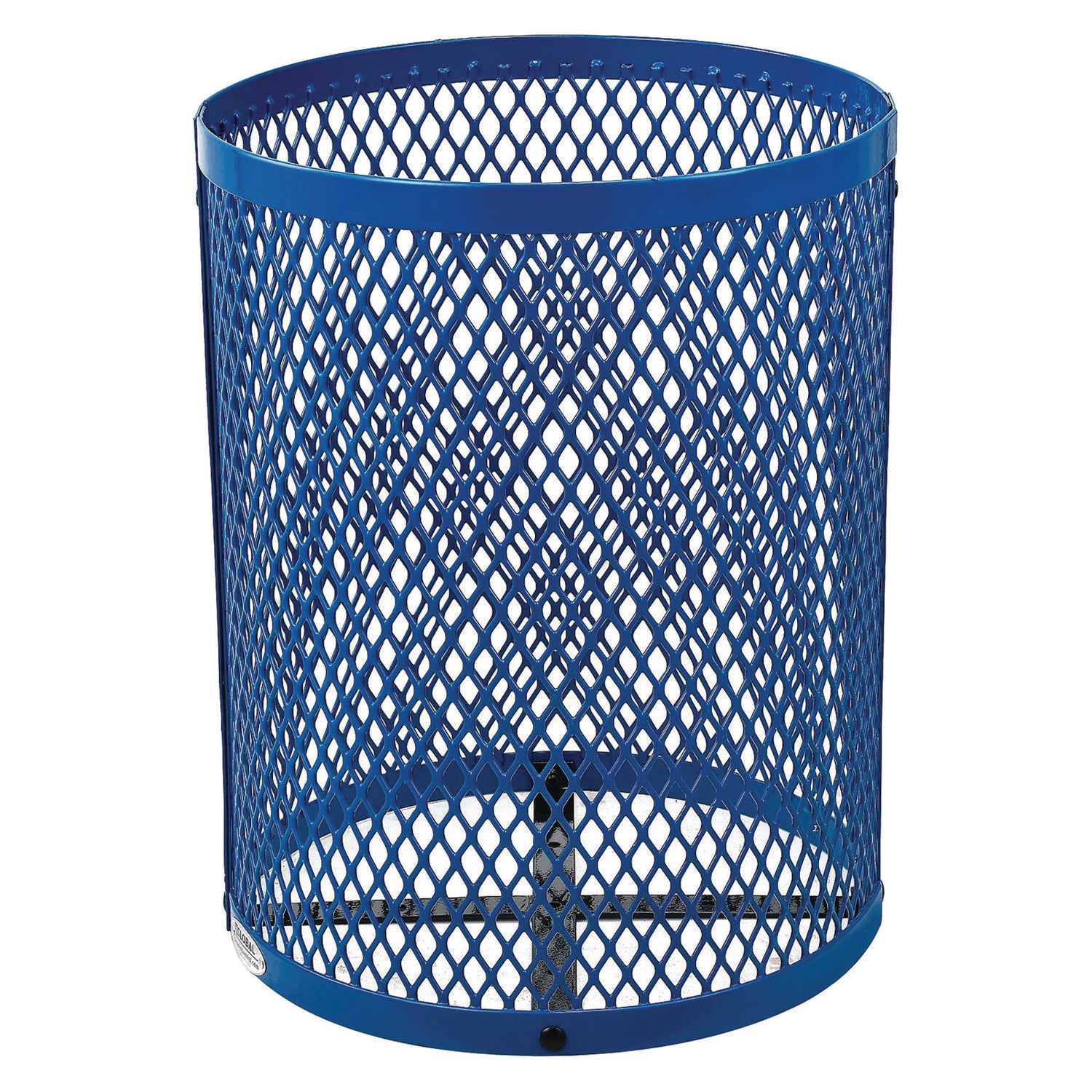 Outdoor Diamond Steel Trash Can, Rain Bonnet Lid, 36 gal, Blue