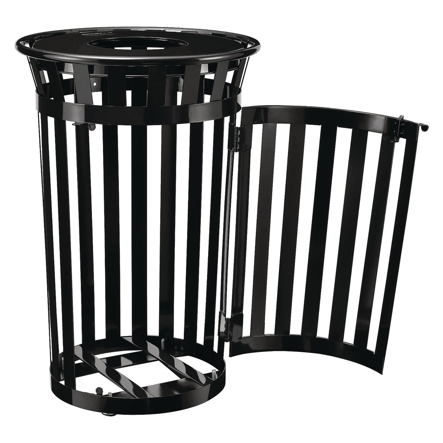 Outdoor Slatted Steel Trash Can, With Access Door, 36 gal, Steel Black