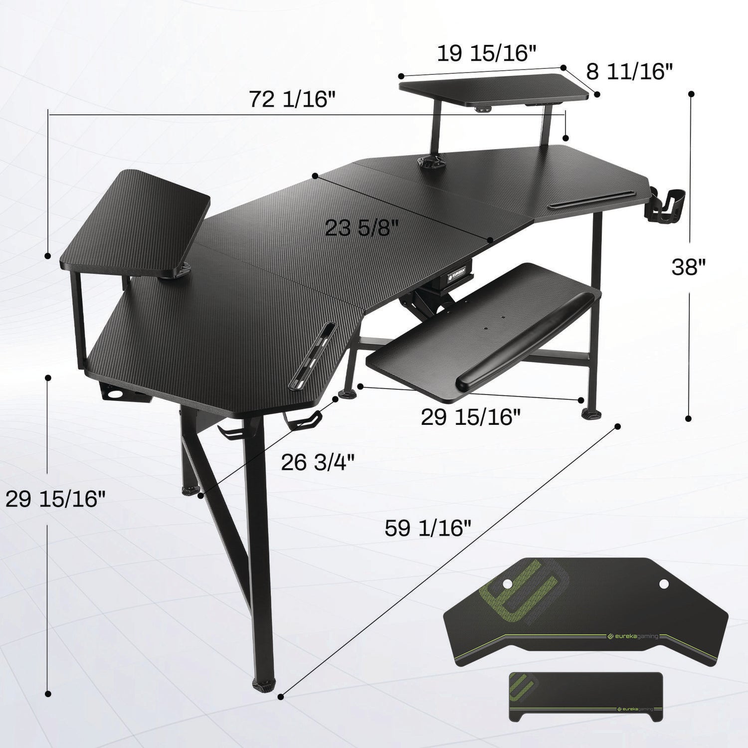 Aero Gaming Desk, 72.06" x 23.63" x 38", Black