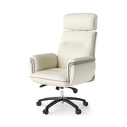 Royal Executive Office Chair, Support up to 300 lb, 19.46"-22.26" Seat Height, White PU Leather Seat, White Faux Leather Back