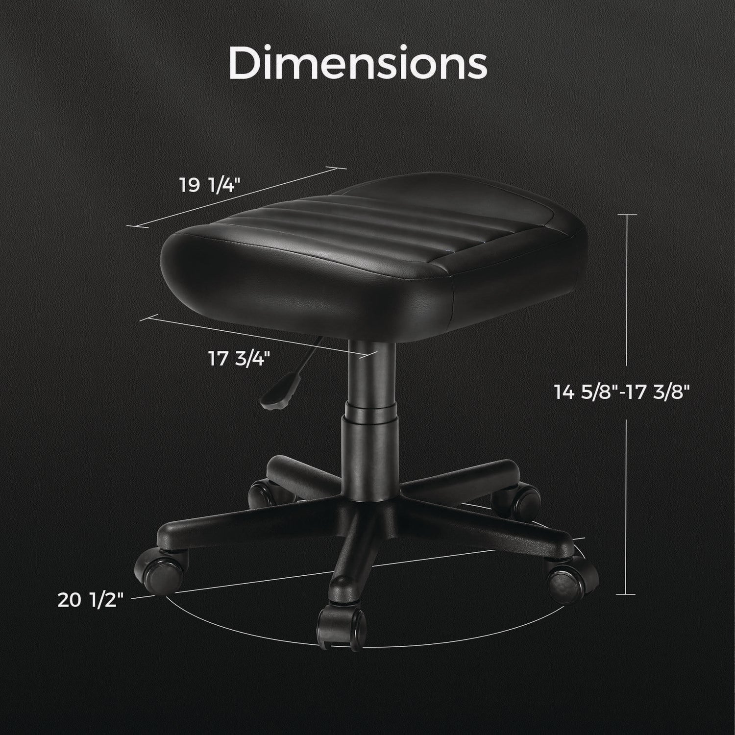 Footstool with Wheels, 19.25 x 17.38 x 14.63 to 17.75, Black