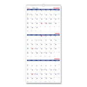 Monthly - 14 Month - December 2025 to January 2027 - 3 Month Single Page Layout - 12 1/4" x 27" Sheet Size - Wall Mount - White - Chipboard - Three Month Calendar, Daily Block, Reinforced Back, Moon Phases - 1 Each