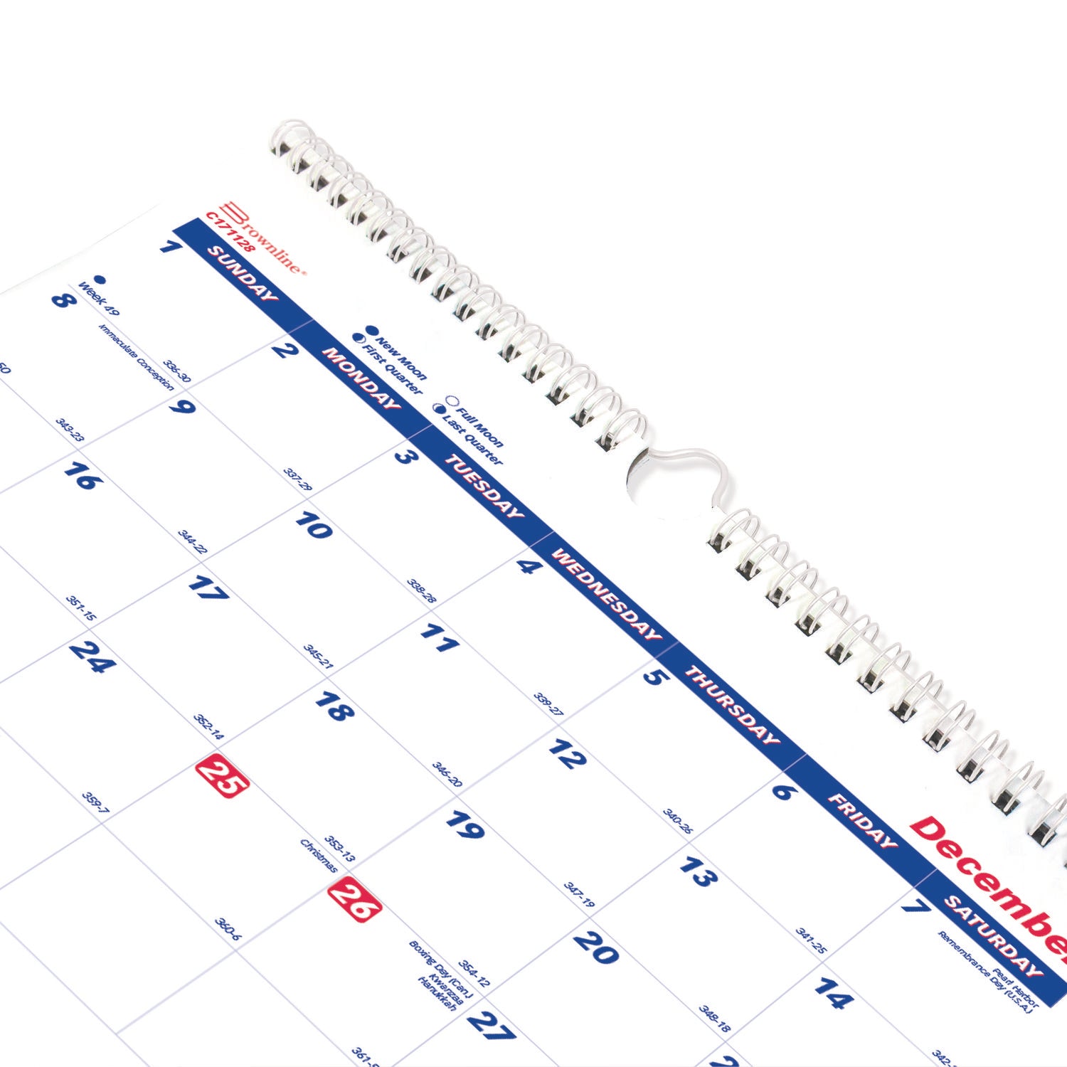 Monthly - 14 Month - December 2025 to January 2027 - 3 Month Single Page Layout - 12 1/4" x 27" Sheet Size - Wall Mount - White - Chipboard - Three Month Calendar, Daily Block, Reinforced Back, Moon Phases - 1 Each