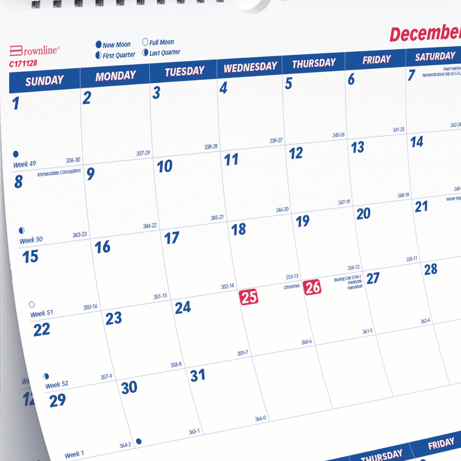Monthly - 14 Month - December 2025 to January 2027 - 3 Month Single Page Layout - 12 1/4" x 27" Sheet Size - Wall Mount - White - Chipboard - Three Month Calendar, Daily Block, Reinforced Back, Moon Phases - 1 Each