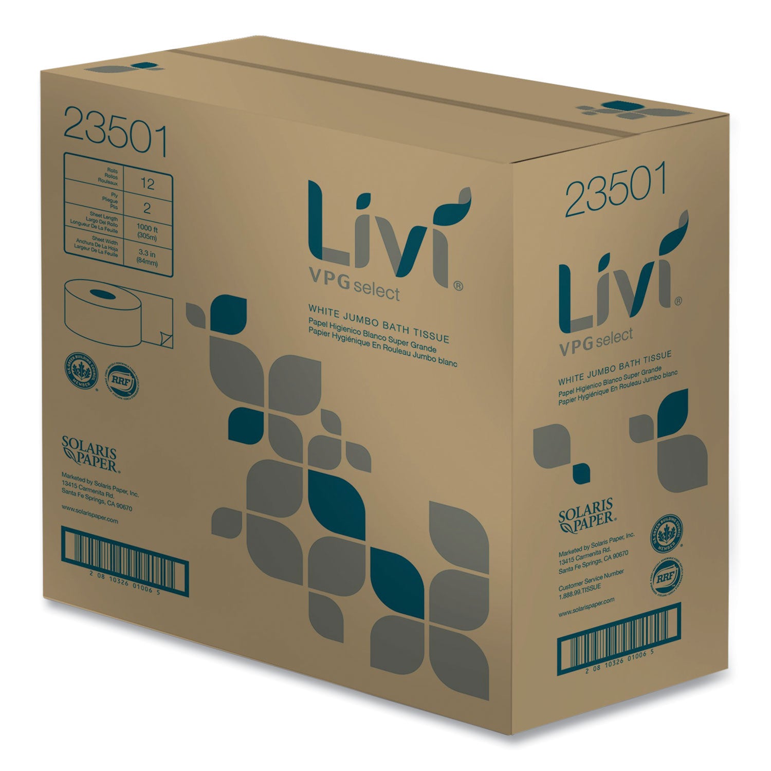 2 Ply - 3.30" Width x 1000 ft Length - White - Virgin Fiber - 12 / Carton