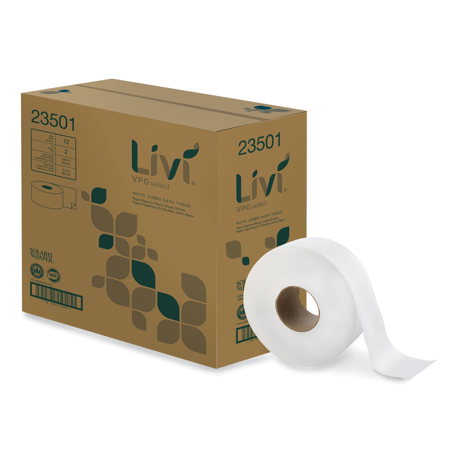 2 Ply - 3.30" Width x 1000 ft Length - White - Virgin Fiber - 12 / Carton