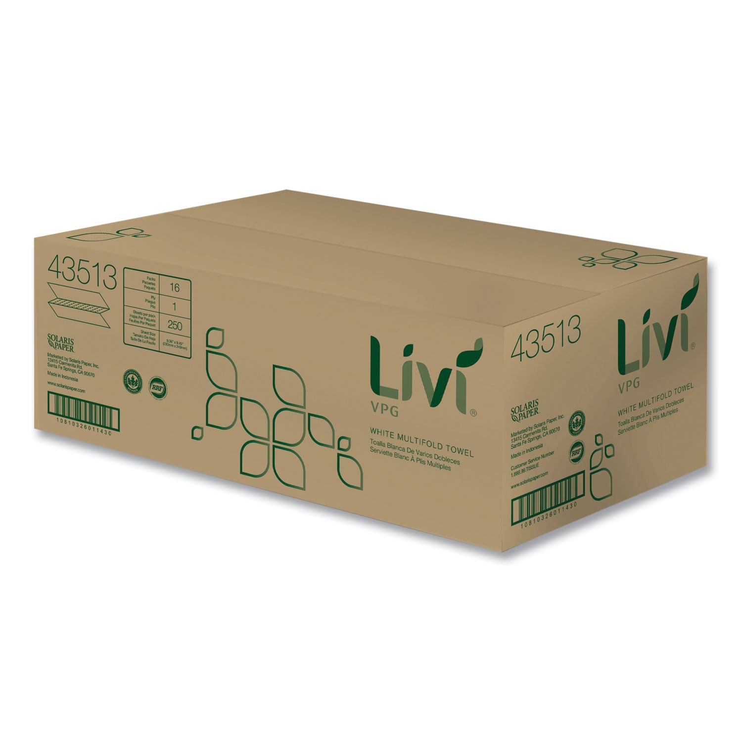 1 Ply - Multifold - 9.06" Width x 9.45" Length - White - Virgin Fiber, Paper - 250/Pack - 16 / Carton