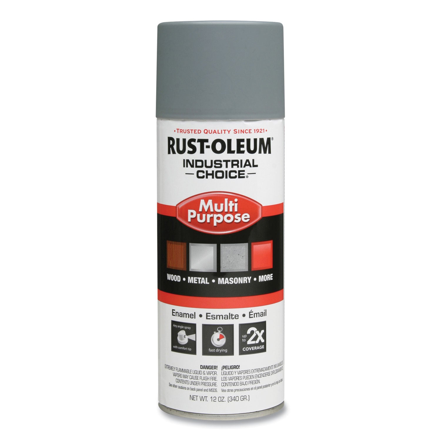 Industrial Choice Enamel Spray Paint, Gray Primer, Aerosol, 12 oz, 6/Carton