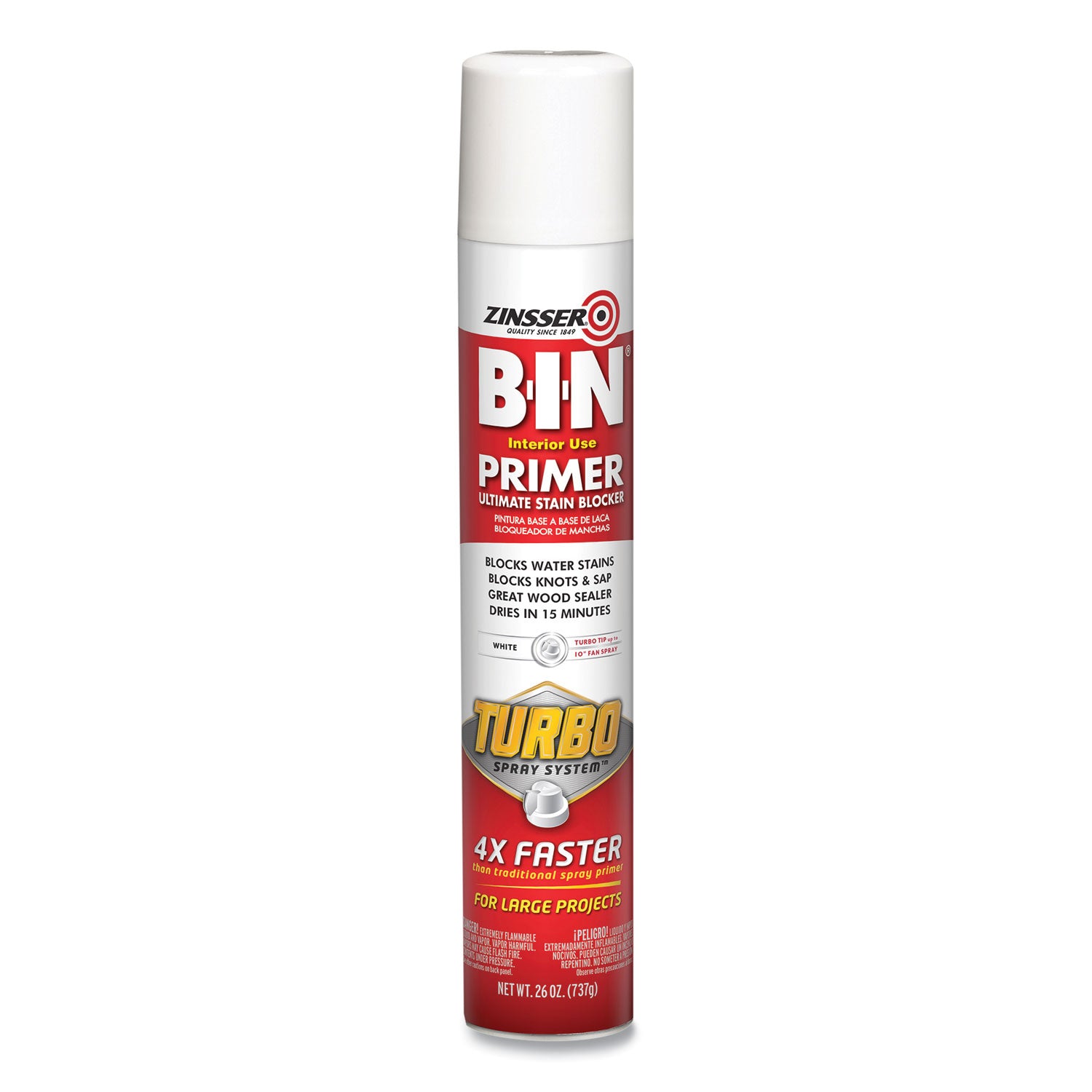 BIN Aerosol Primer with Turbo Spray System, Interior, Flat White, 26 oz Aerosol Can, 6/Carton