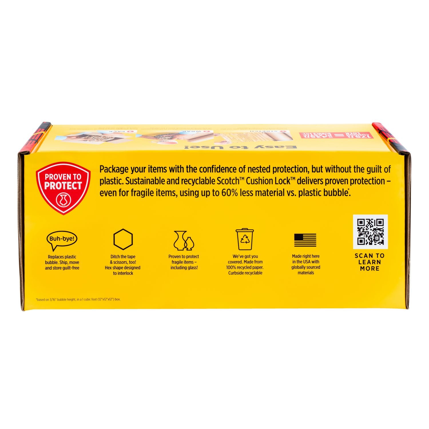 Scotch Cushion Lock Protective Wrap - 12" Width x 175 ft Length - Cushioned, Recyclable, Easy to Use - Kraft Paper - Brown - 1 Roll