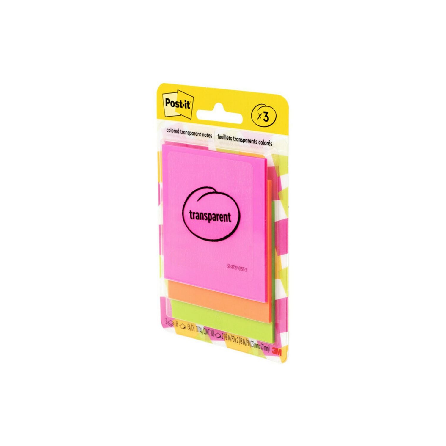 2 4/5" Flag/Note Width x 2 4/5" Flag/Note Length - Square - 36 Sheets per Pad - Pink, Green, Orange - Sticky, Repositionable, Adhesive, Removable - 1 Pack