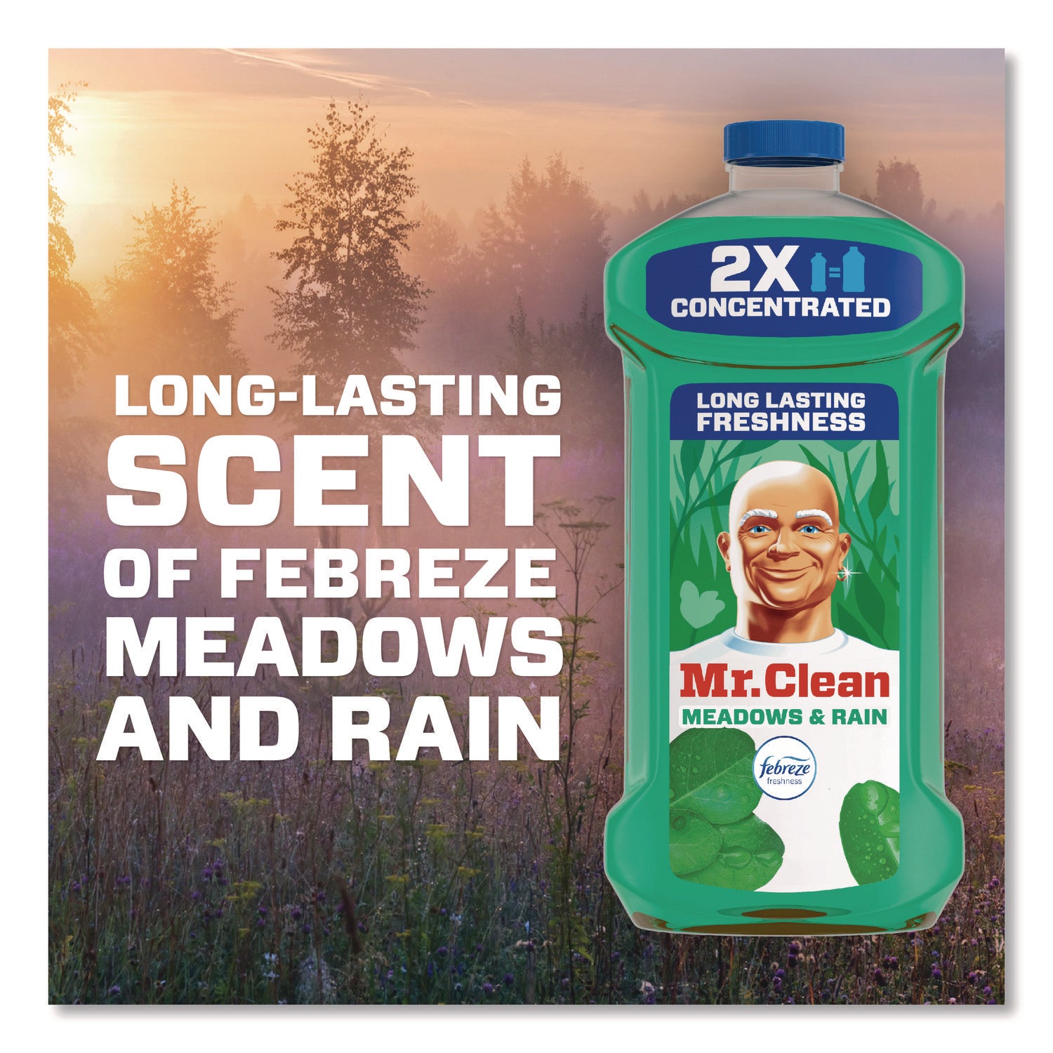Mr. Clean Multi-Surface Cleaner, Concentrate, Liquid, Meadows & Rain Scent, Phosphate-Free, Green, 64 fl oz (2 quart), 1 Bottle