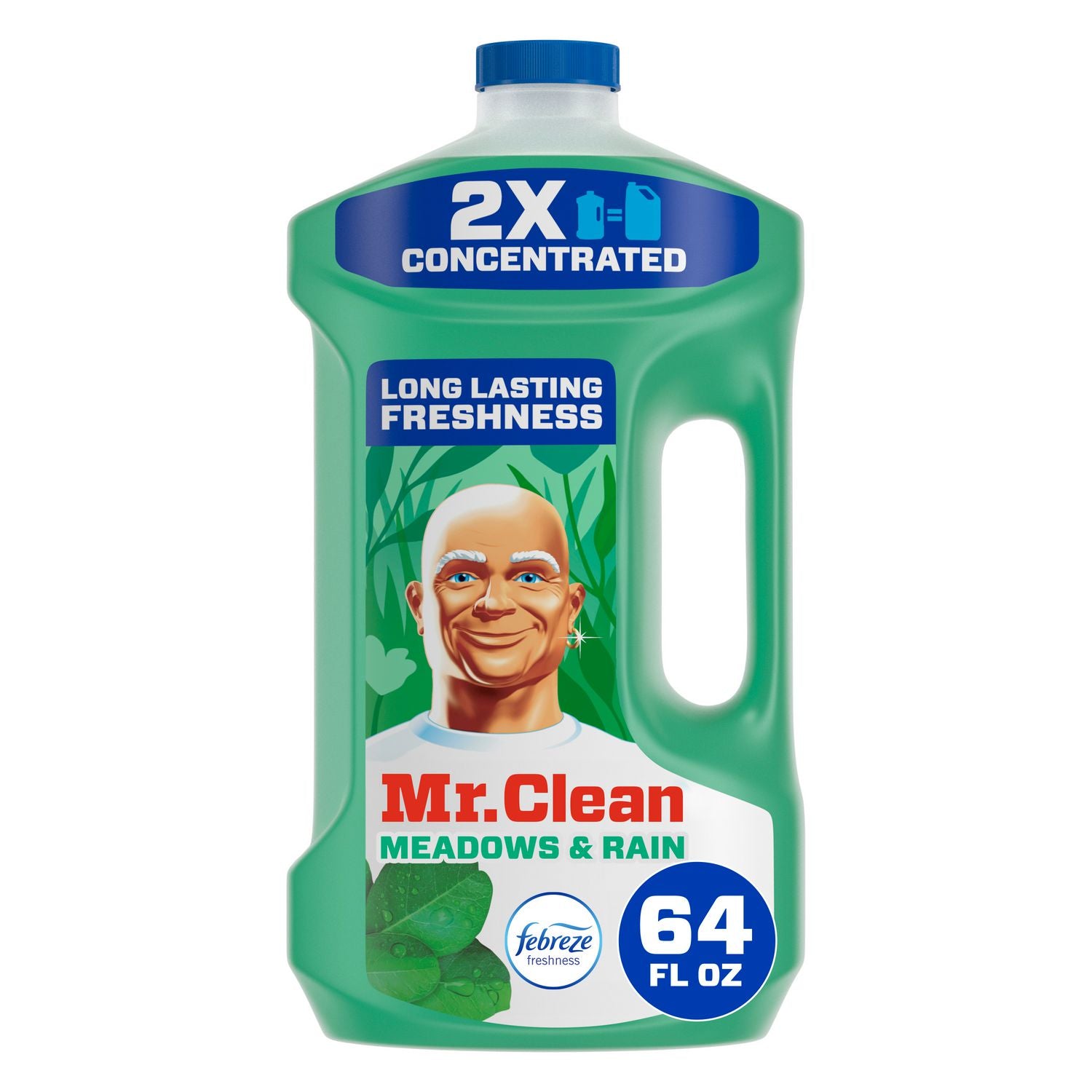 Mr. Clean Multi-Surface Cleaner, Concentrate, Liquid, Meadows & Rain Scent, Phosphate-Free, Green, 64 fl oz (2 quart), 1 Bottle