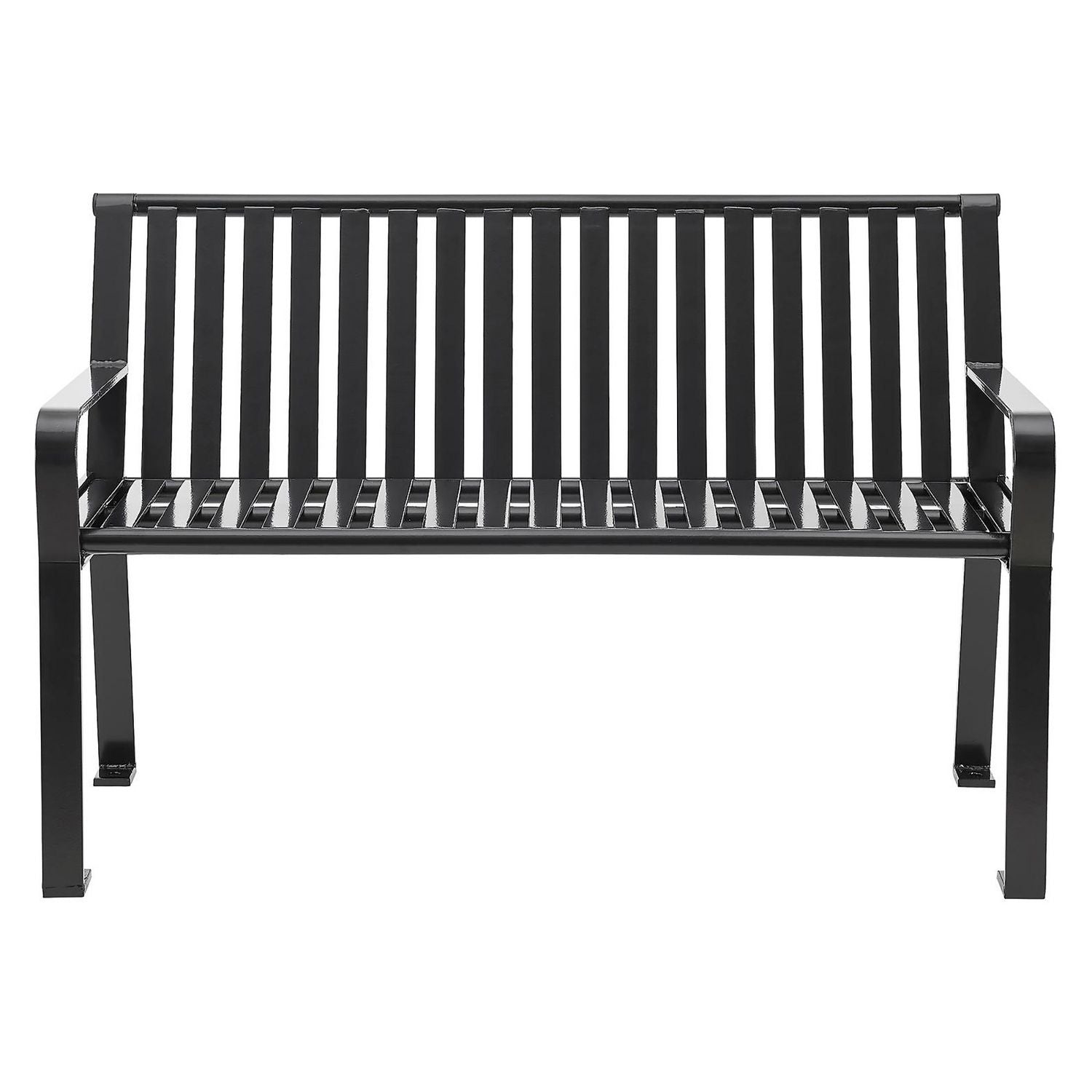 Steel Slat Benches with Back, 48" x 27" x 31", Black Seat/Back, Black Base
