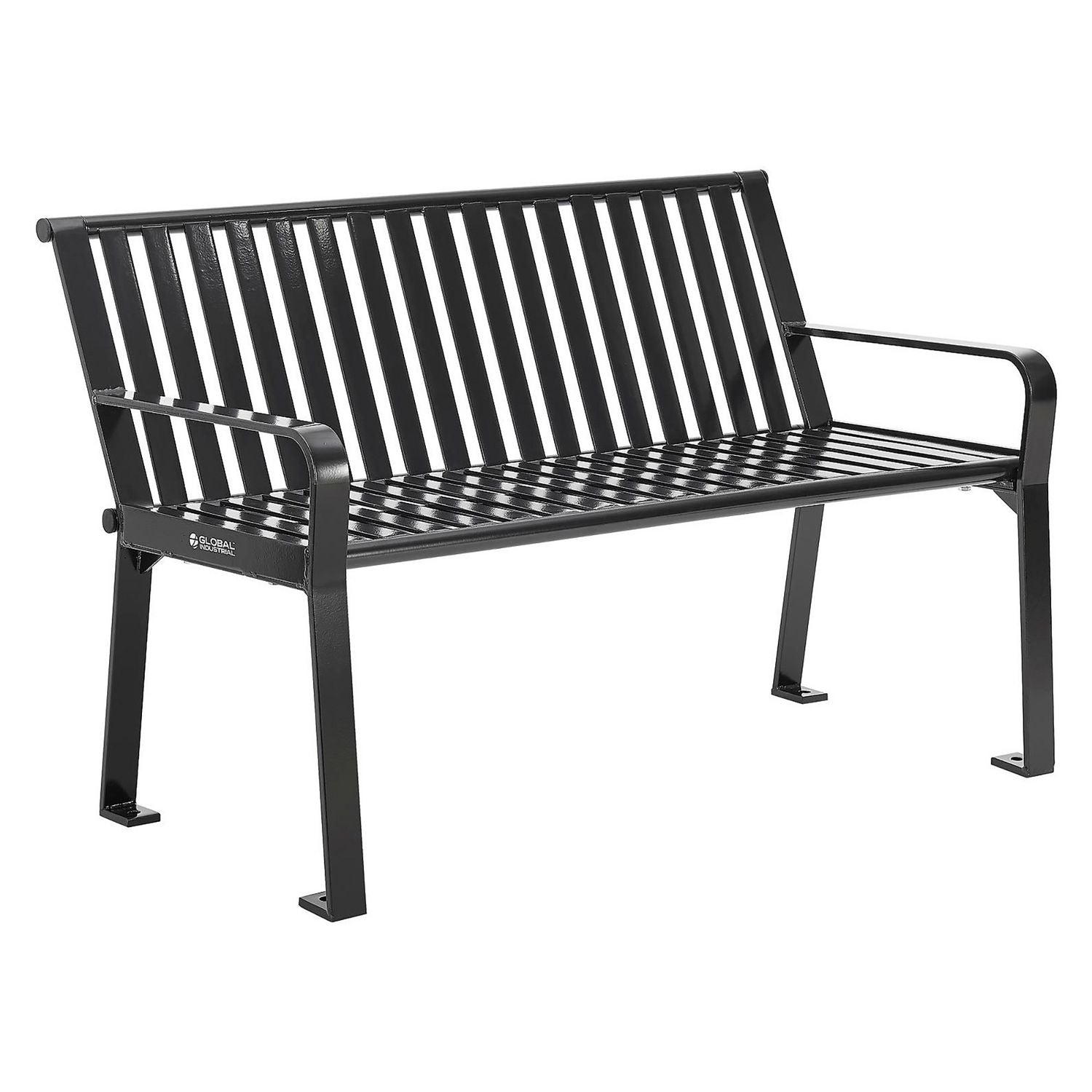 Steel Slat Benches with Back, 48" x 27" x 31", Black Seat/Back, Black Base
