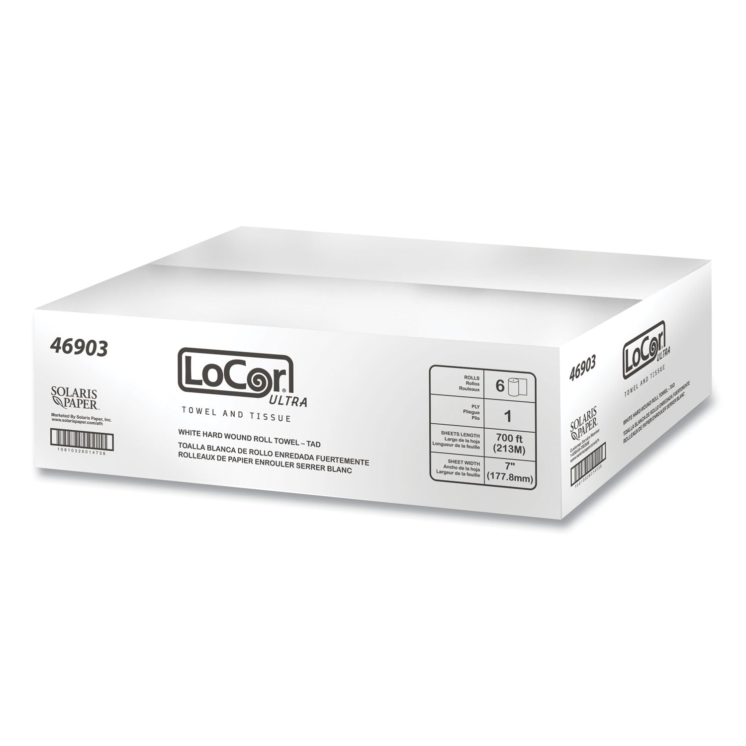 Hard Wound Roll Towel, TAD, 1-Ply, 7" x 700 ft, White, 6 Rolls/Carton
