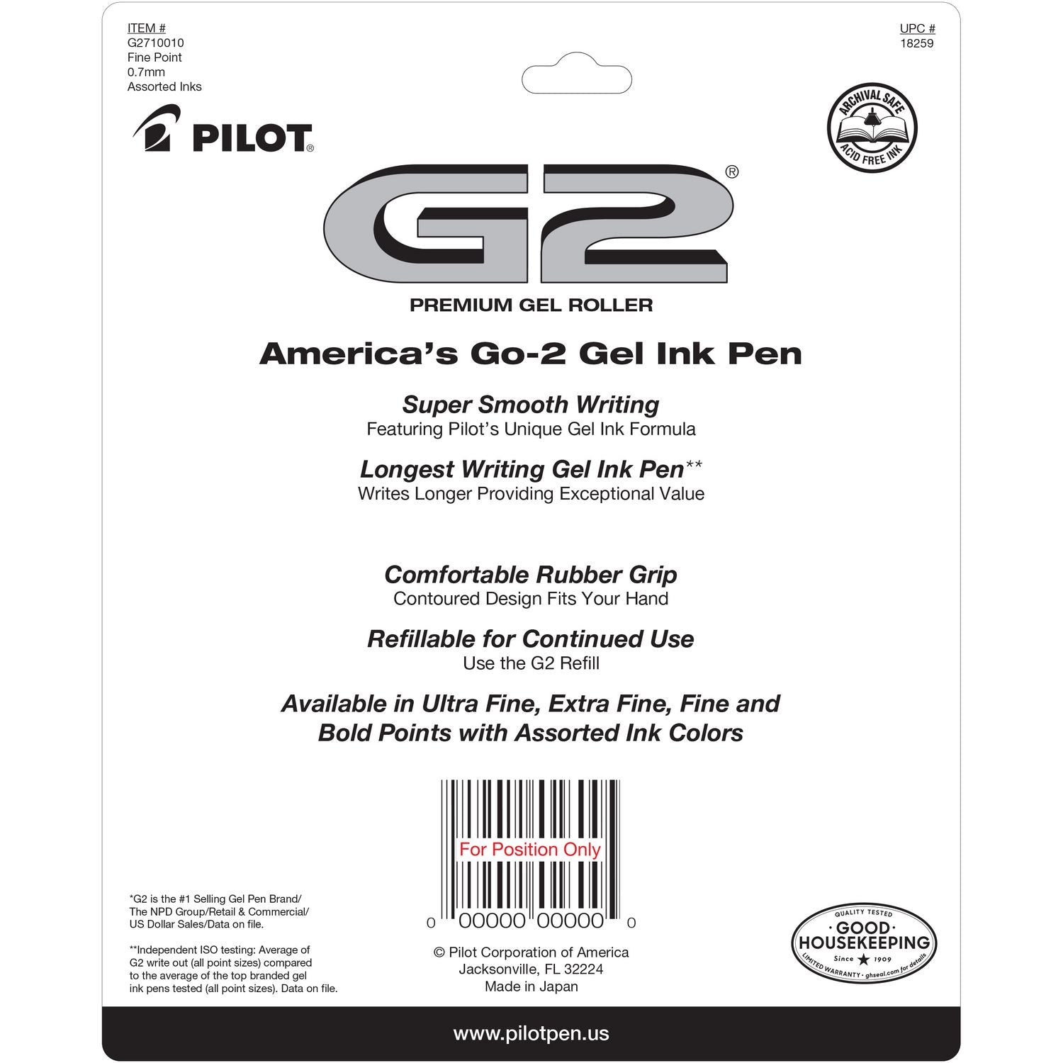 Pilot Premium Gel Ink Retractable Pen, 0.7 mm Fine Point, Refillable, Assorted Ink, 10 Pack
