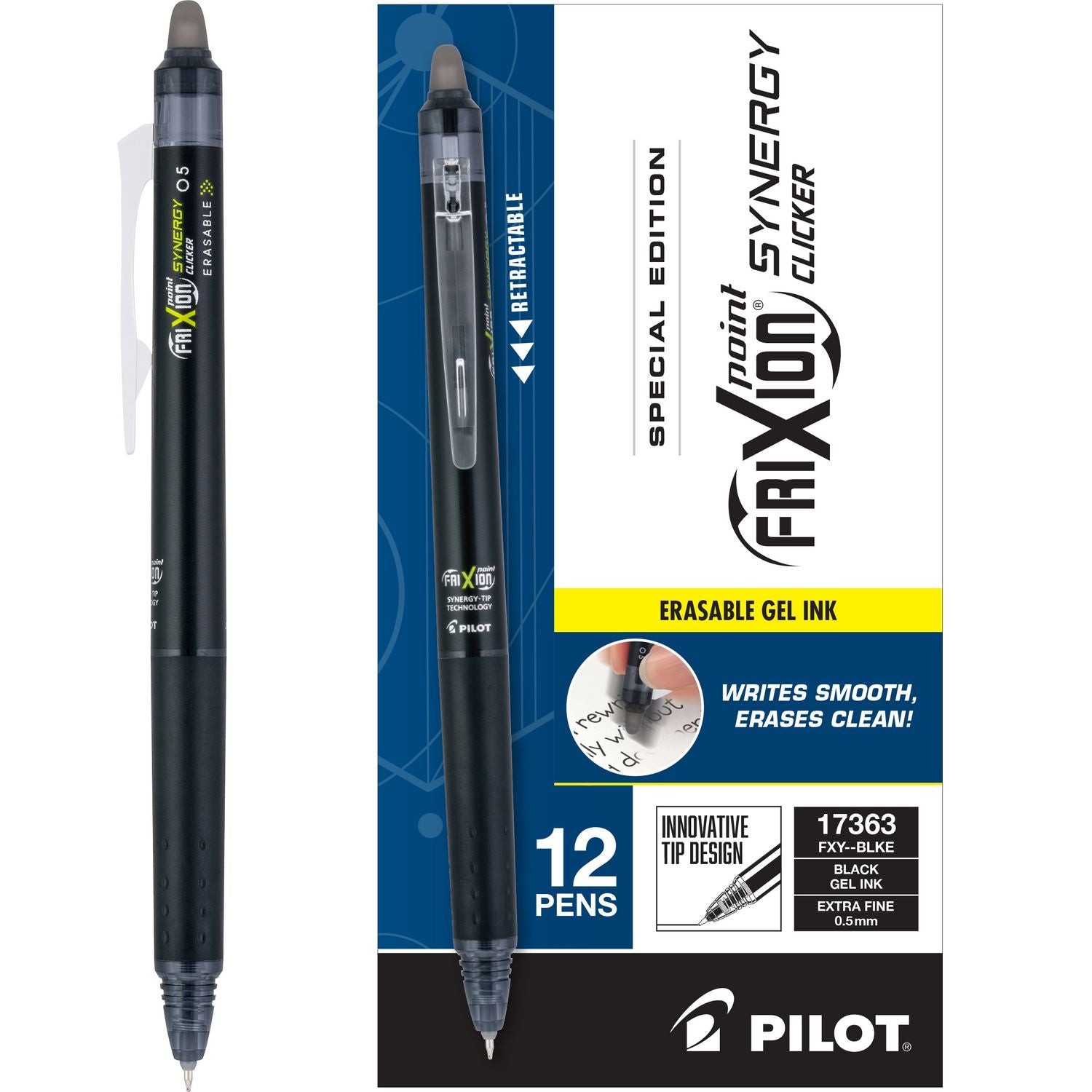 FriXion Erasable Gel Pens, 0.5 mm Extra Fine, Retractable, Black Ink, 1 Dozen