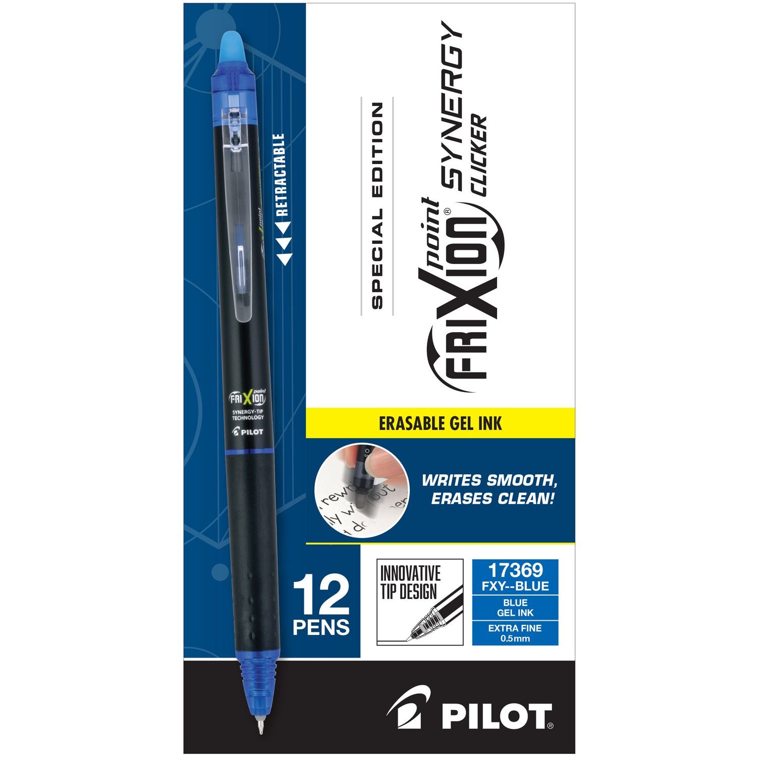 FriXion Erasable Gel Pens, 0.5 mm Extra Fine, Retractable, Blue Ink, 1 Dozen