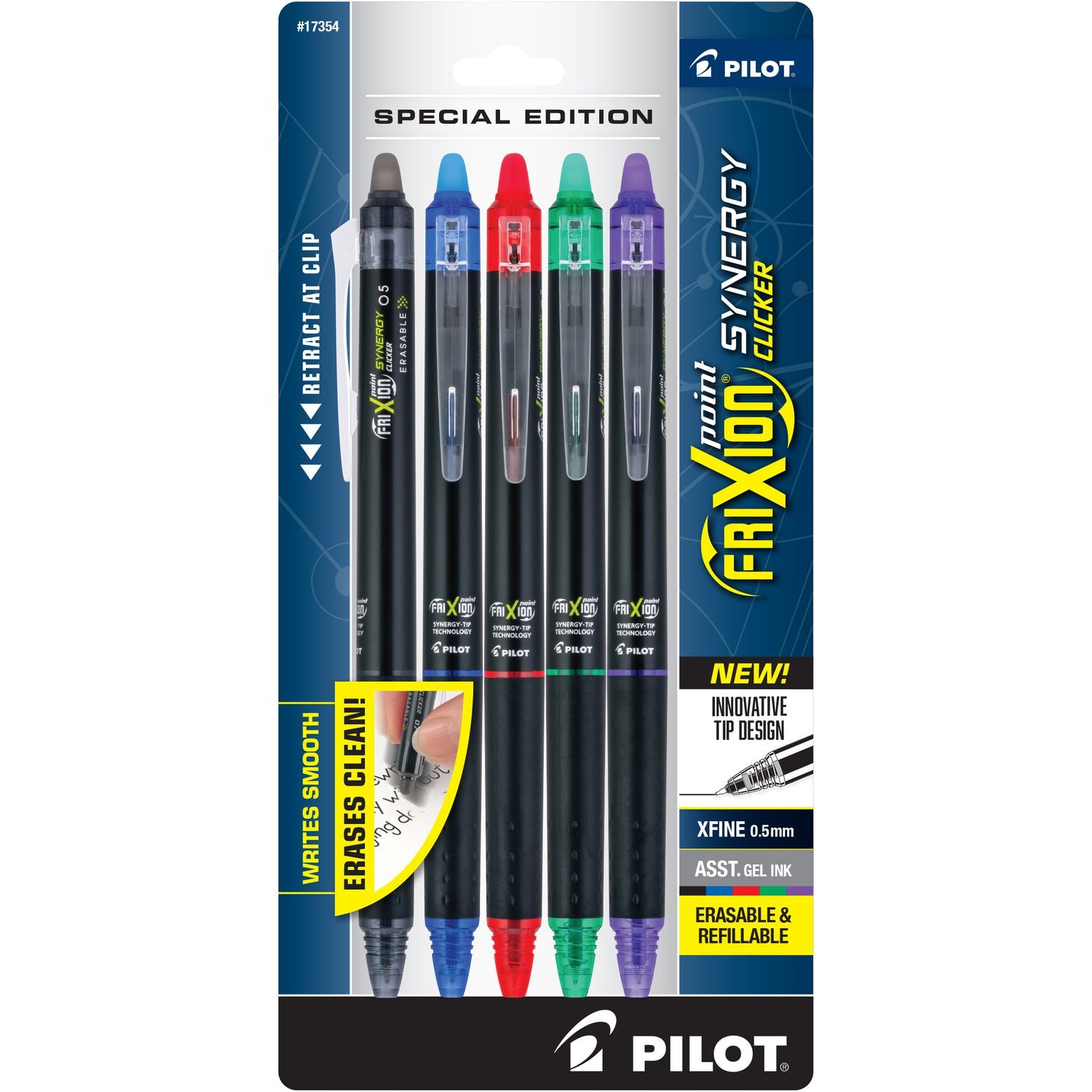 FriXion Erasable Gel Pens, 0.5 mm Extra Fine, Retractable, Assorted Ink, 5 Pack