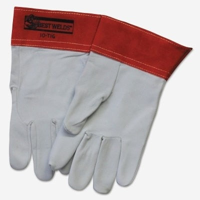 Welding Gloves, Large, Unlined Lining, White/Red, Capeskin