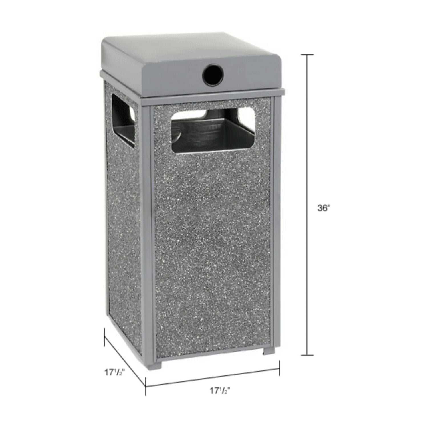 Stone Panel All Weather Trash Receptacle Urn, 24 gal, Steel, Gray