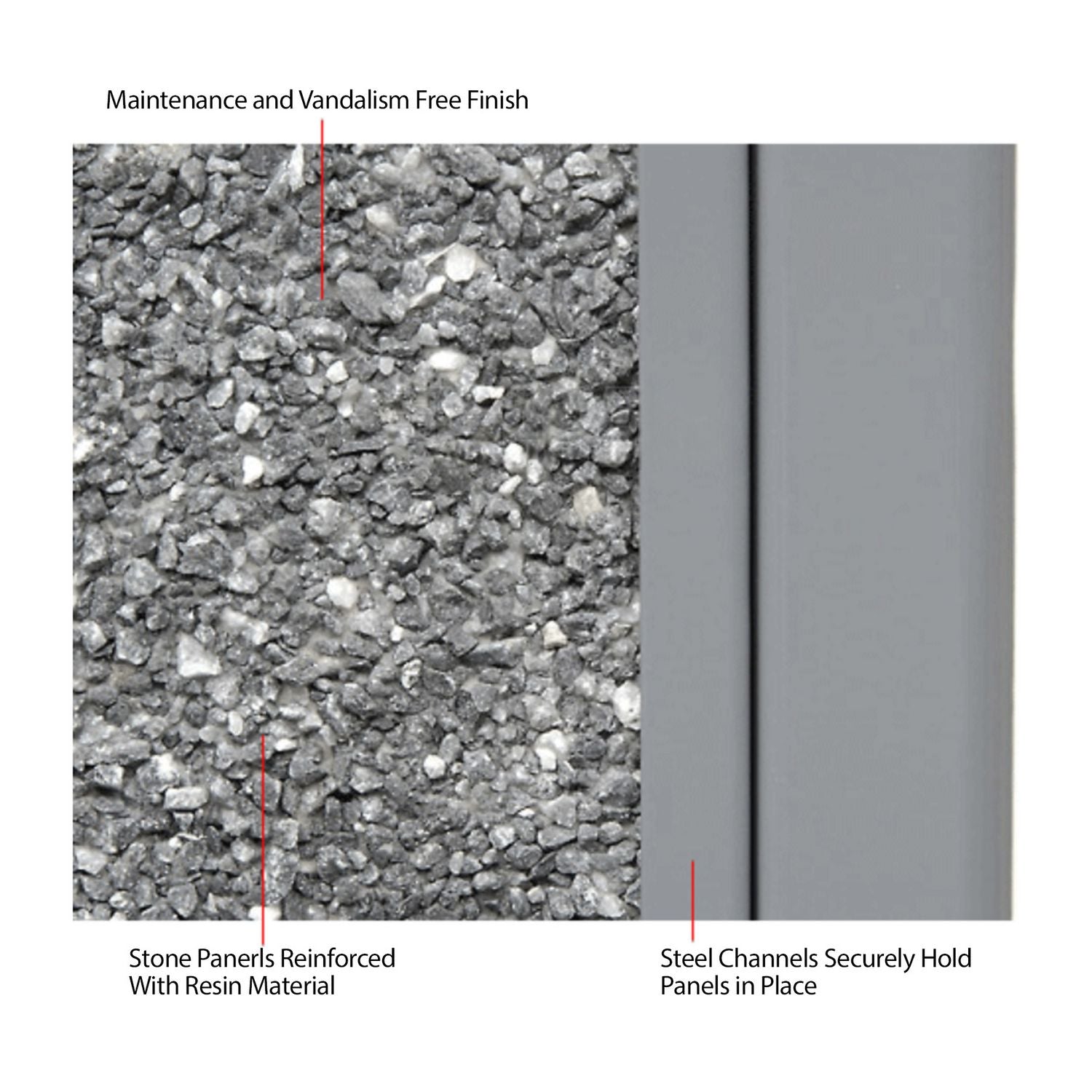 Stone Panel All Weather Trash Receptacle Urn, 24 gal, Steel, Gray