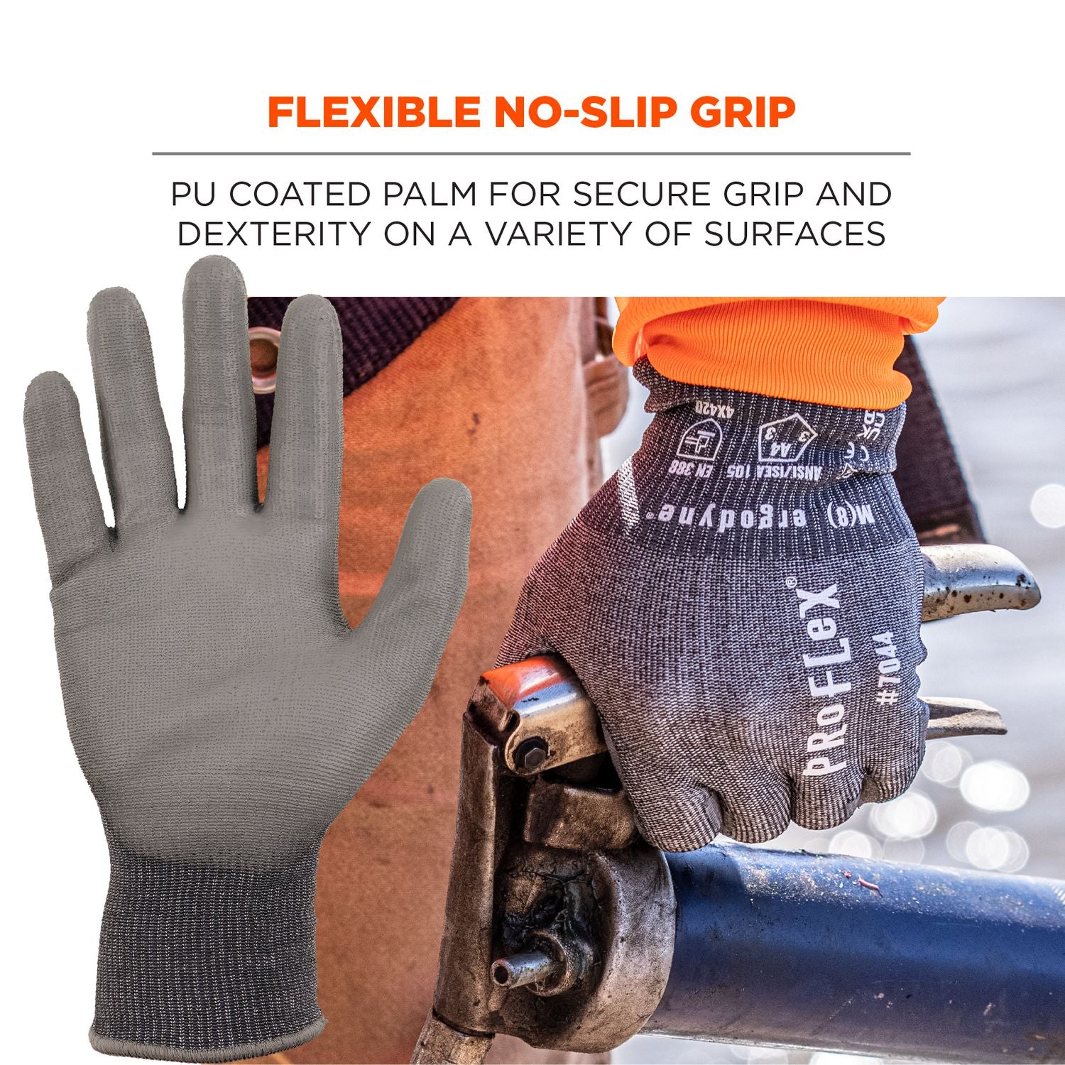 ProFlex 7044 ANSI A4 PU Coated CR Gloves, Gray, X-Small, Pair