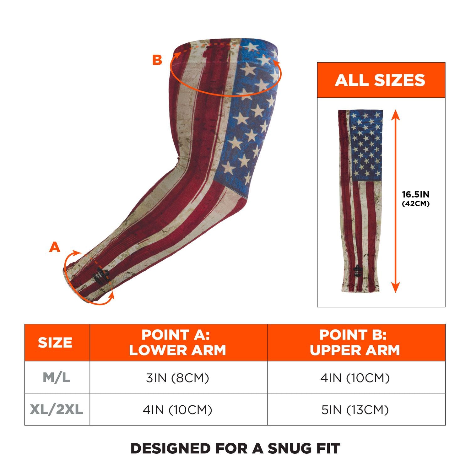 Ergodyne 6695 Sun Protection Arm Sleeve, American Flag, Medium/Large, Stretchable, Comfortable, Moisture Wicking, Anti-odor, Machine Washable, UV Protection, 1 Each