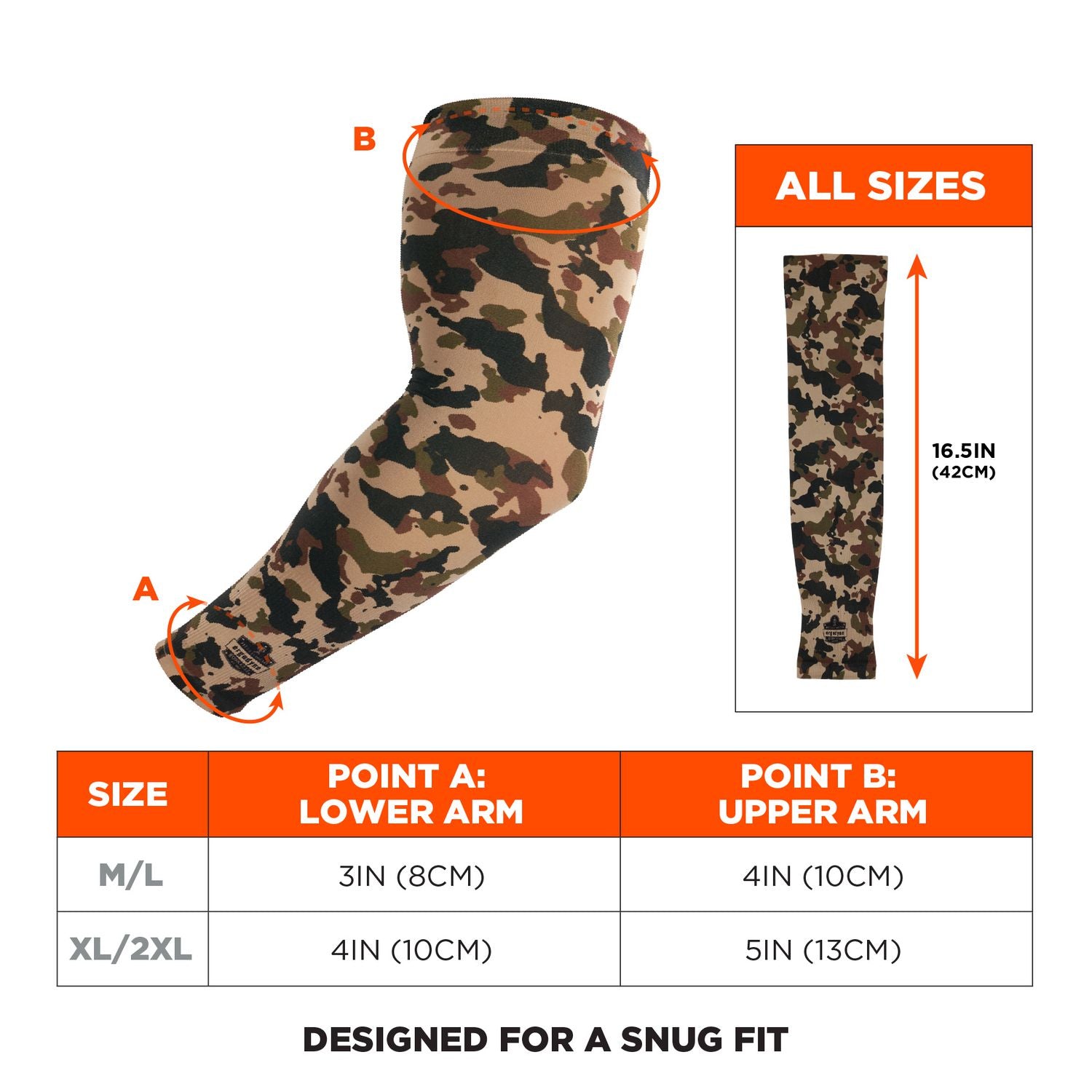 Ergodyne 6695 Sun Protection Arm Sleeve, Camo, XL/XXL, Stretchable, Comfortable, Moisture Wicking, Anti-odor, Machine Washable, UV Protection, 1 Each