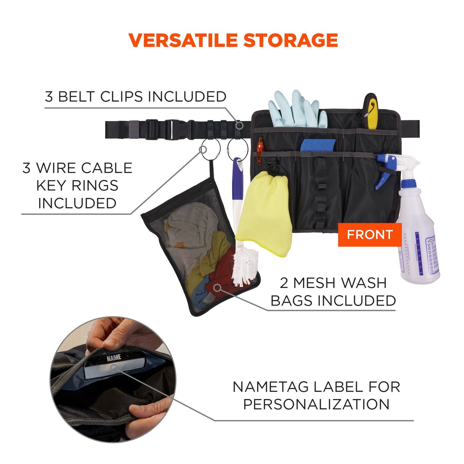 Water Resistant Exterior, Abrasion Resistant Exterior, Water Proof, Water Resistant, Abrasion Resistant - Mesh, Nylon, Polyester Body - Waistband, Belt Clip, Ring - 13.5" Height x 11" Width - 1 Each