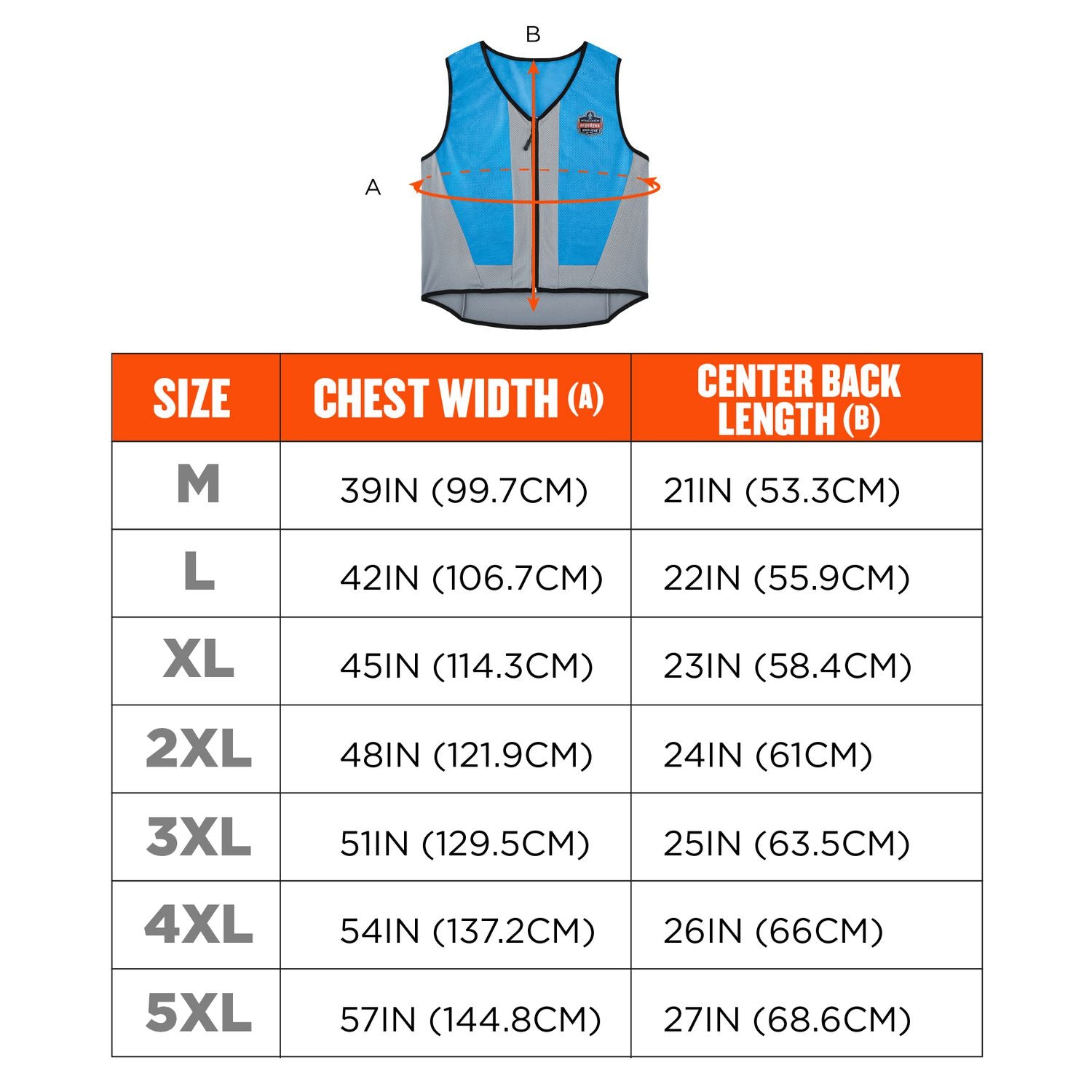 Ergodyne Chill-Its 6667 Wet Cooling Vest, 5-Xtra Large, Blue, Zipper Closure, Lightweight, Breathable, Machine Washable, Moisture Resistant, Absorbent, 1 Each
