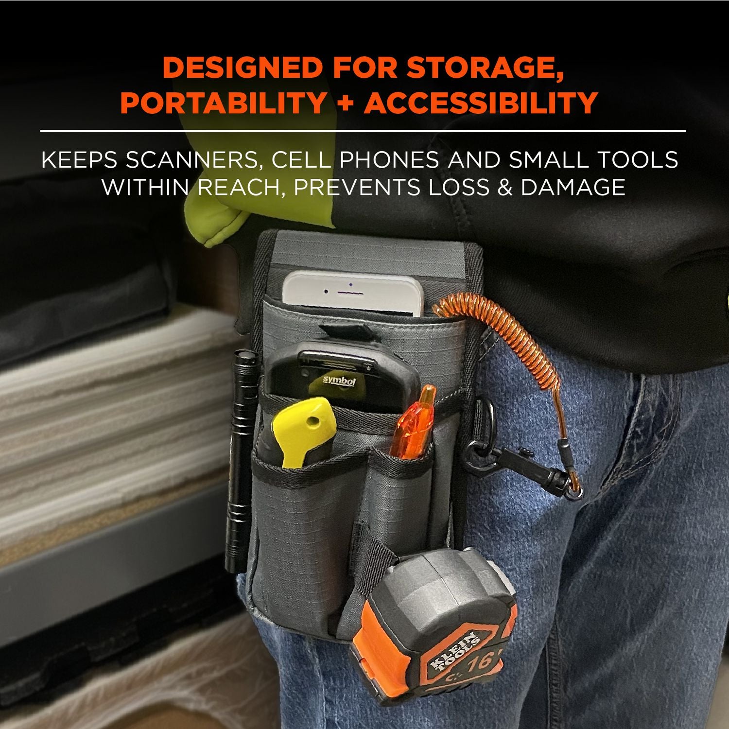 Arsenal 5569 Belt Clip Tool Pouch with Device Holster, 4 Compartments, 5 x 2 x 8.5, Polyester, Gray