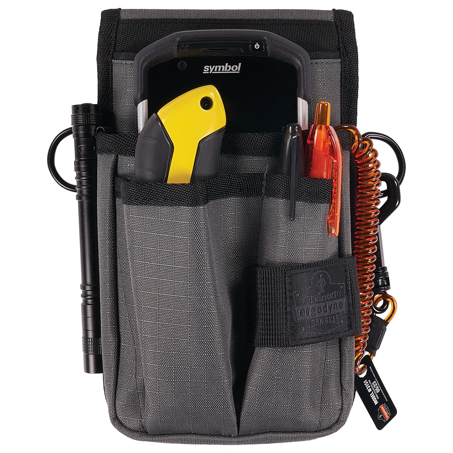 Arsenal 5568 Belt Loop Tool Pouch with Device Holster, 4 Compartments, 5 x 2 x 8.5, Polyester, Gray
