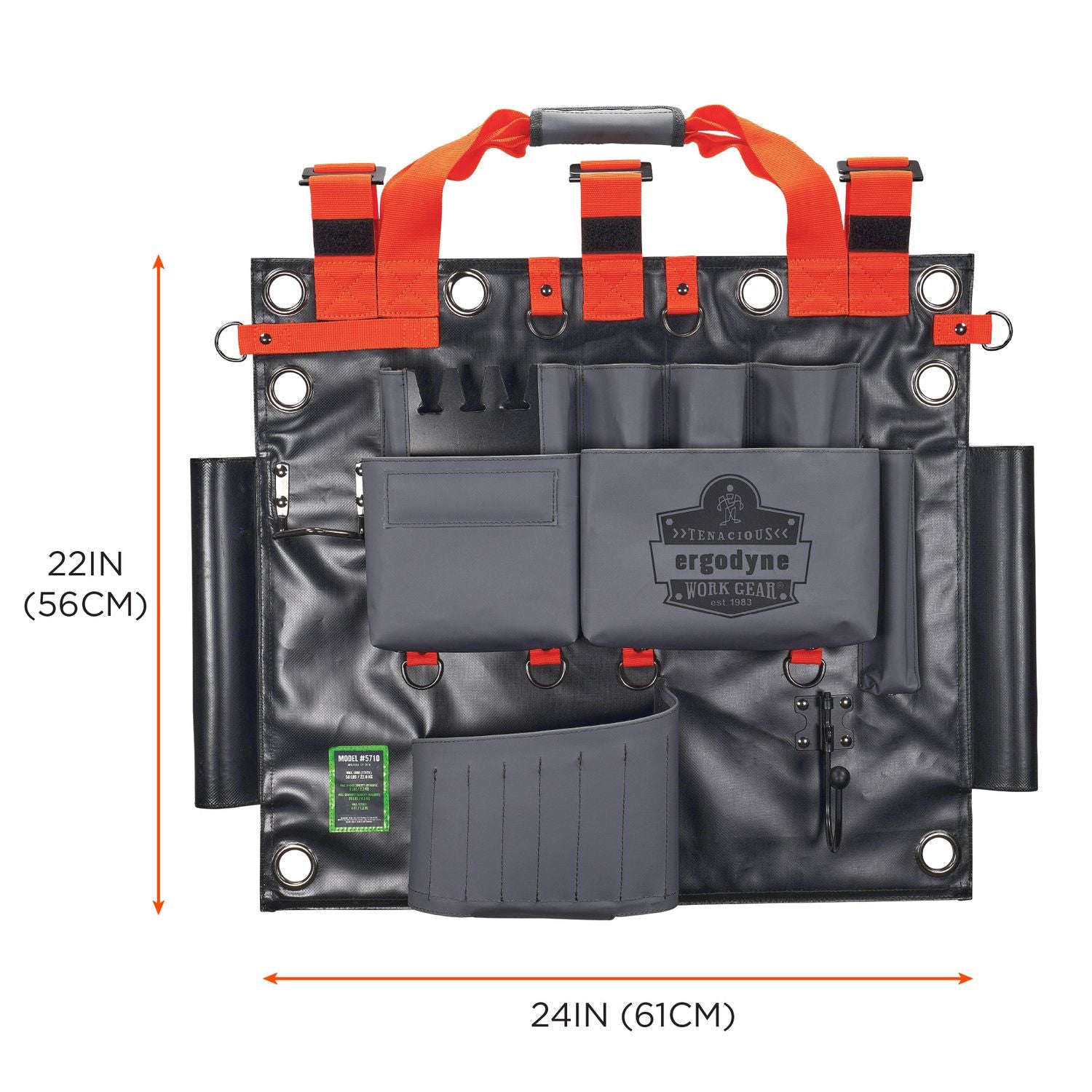 Arsenal 5710 Bucket Truck Tool Board, Tethering Points, 8 Compartments, 24" x 22", Tarpaulin, Gray